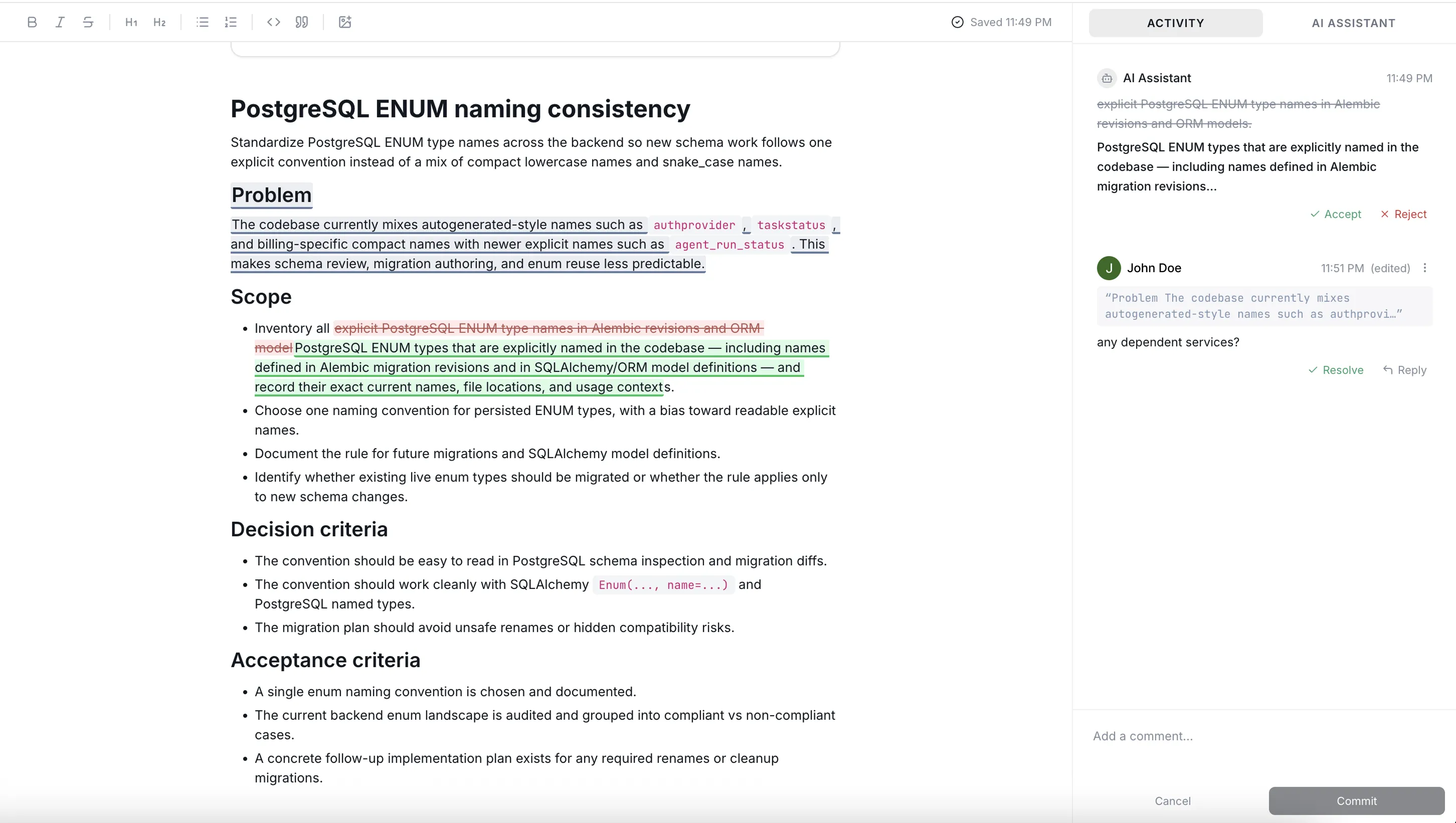 Planar approval bundle review view